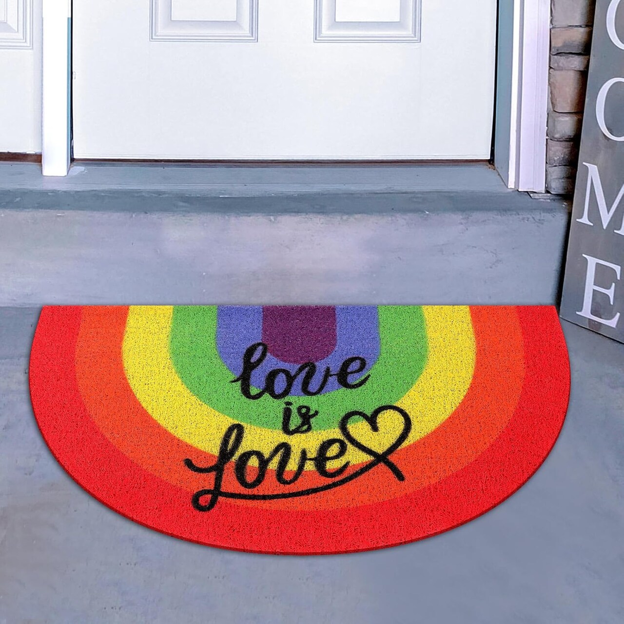 Pride Day Rainbow Doormat Gay Pride Non Slip Mat Love is Love LGBTQ Front Door Rubber Rug for Rainbow Gay Party Home Decoration,18 x 30 Inches